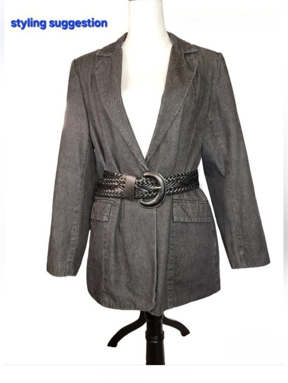 Denim & Co. Charcoal Gray Denim Fully Lined One Button Blazer Jacket Size Small